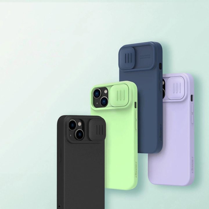 Nillkin CamShield Silky Silicone Case iPhone 14 Plus dangtelis su fotoaparato dangteliu žalias
