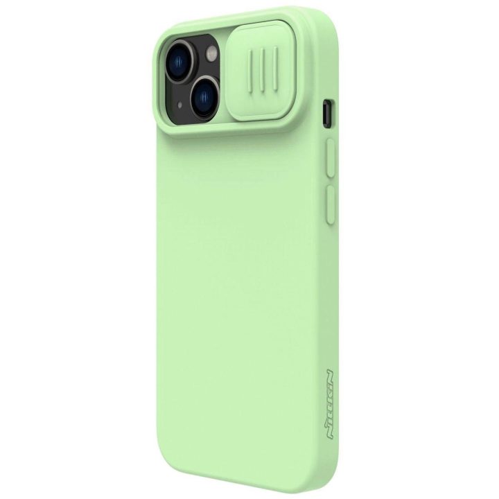 Nillkin CamShield Silky Silicone Case iPhone 14 Plus dangtelis su fotoaparato dangteliu žalias