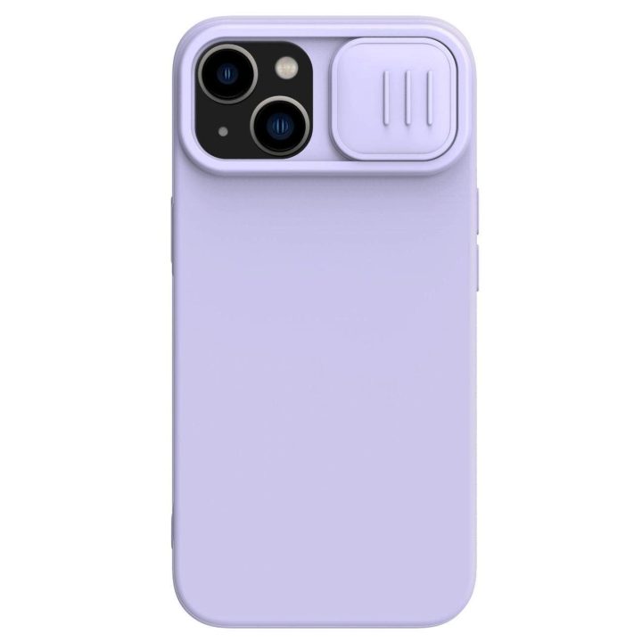 Nillkin CamShield Silky Silicone Case iPhone 14 Plus dėklas su fotoaparato dangteliu violetiniu