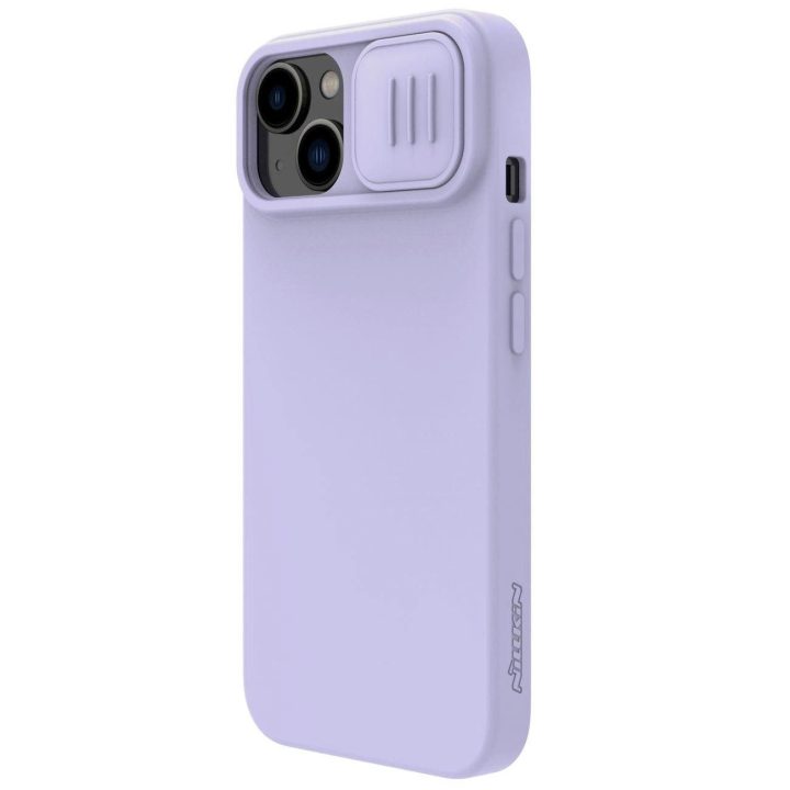 Nillkin CamShield Silky Silicone Case iPhone 14 Plus dėklas su fotoaparato dangteliu violetiniu
