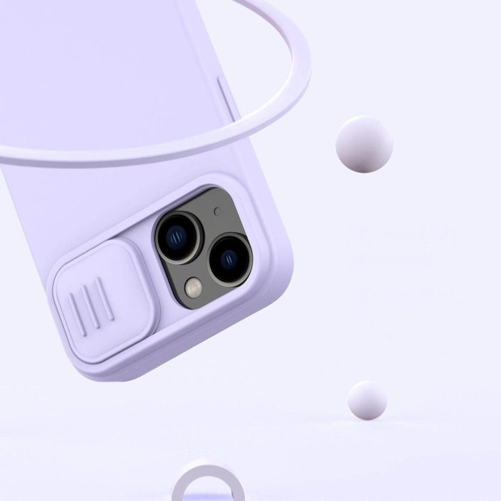 Nillkin CamShield Silky Silicone Case iPhone 14 Plus dėklas su fotoaparato dangteliu violetiniu