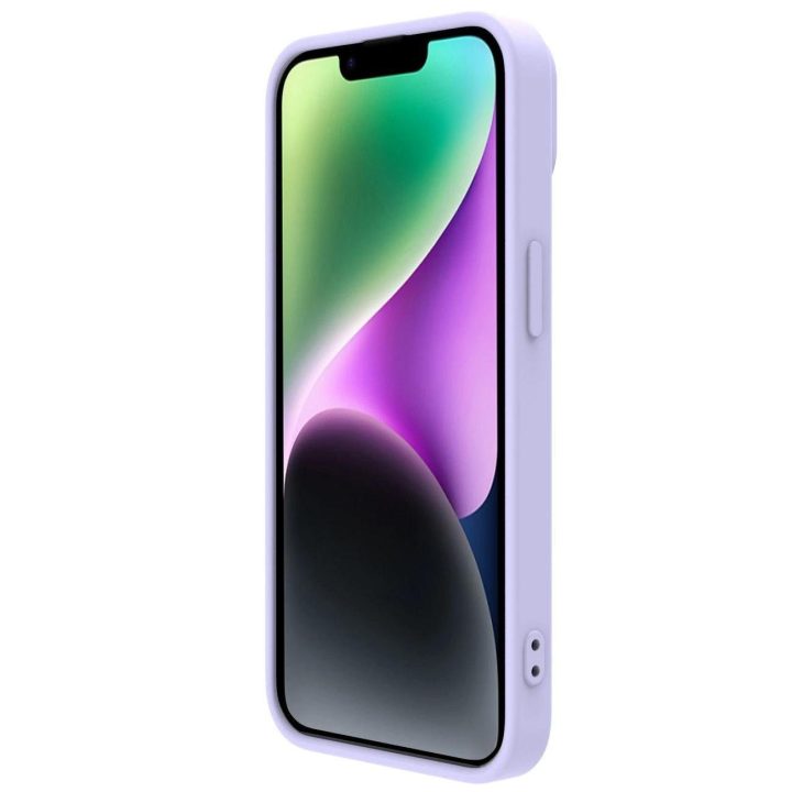 Nillkin CamShield Silky Silicone Case iPhone 14 Plus dėklas su fotoaparato dangteliu violetiniu