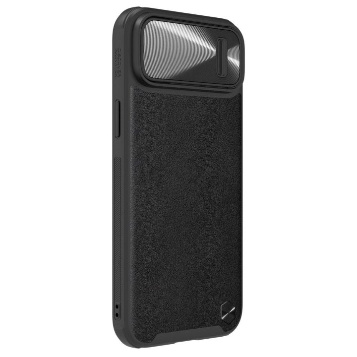 Nillkin CamShield Leather S Case iPhone 14 Plus dangtelis su fotoaparato dangteliu juodas