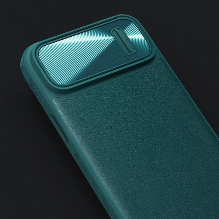 Nillkin CamShield Leather S Case iPhone 14 Plus dangtelis su fotoaparato dangteliu juodas