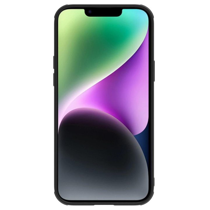 Nillkin CamShield Leather S Case iPhone 14 Plus dangtelis su fotoaparato dangteliu juodas