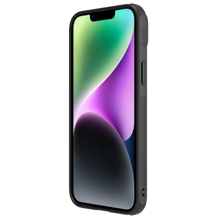 Nillkin CamShield Leather S Case iPhone 14 Plus dangtelis su fotoaparato dangteliu juodas