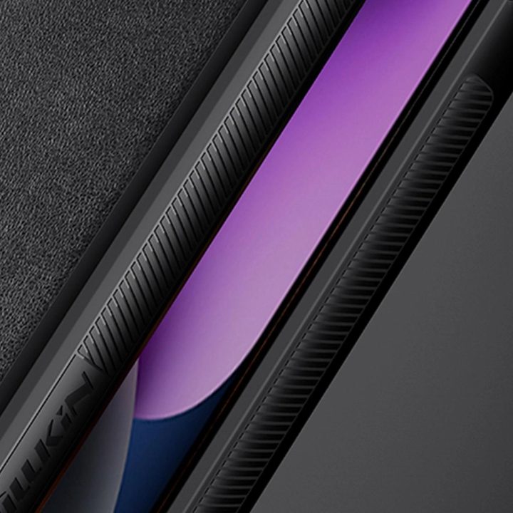 Nillkin CamShield Leather S Case iPhone 14 Plus dangtelis su mėlynu fotoaparato dangteliu