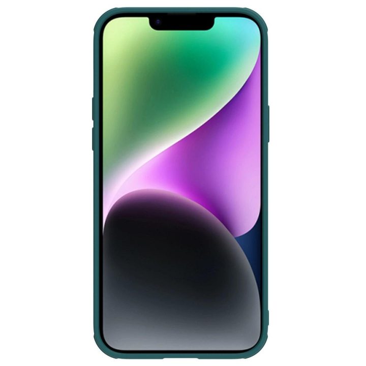 Nillkin CamShield Leather S Case iPhone 14 Plus dangtelis su fotoaparato dangteliu žalias