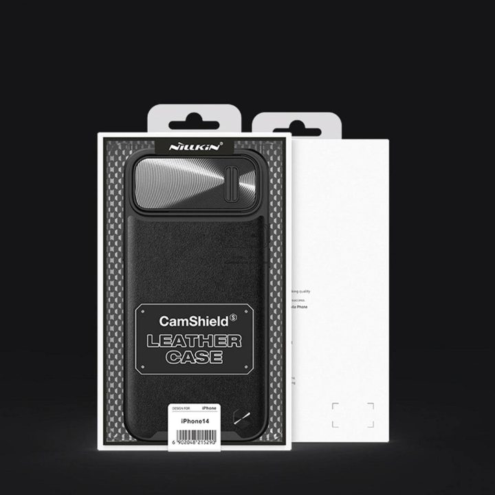 Nillkin CamShield Leather S Case iPhone 14 Plus dangtelis su fotoaparato dangteliu žalias