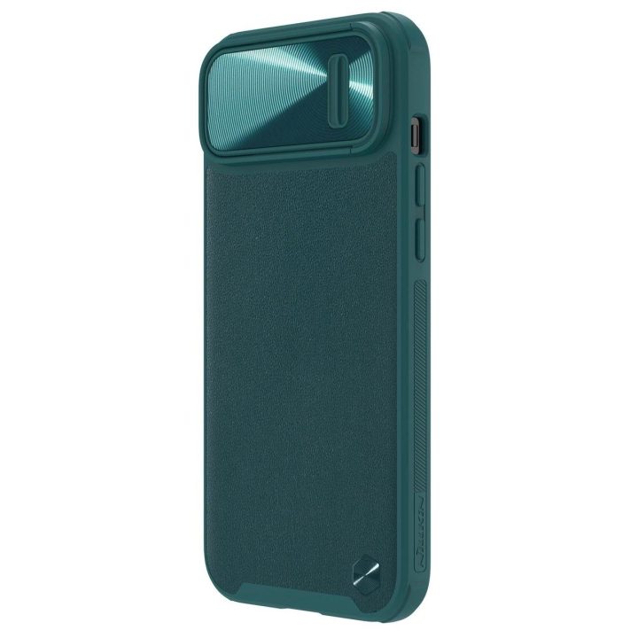 Nillkin CamShield Leather S Case iPhone 14 Plus dangtelis su fotoaparato dangteliu žalias