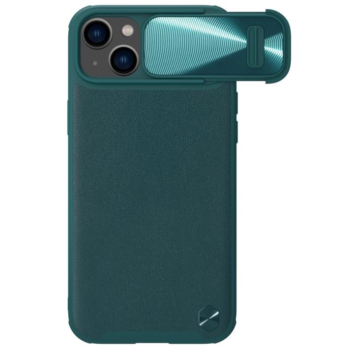 Nillkin CamShield Leather S Case iPhone 14 Plus dangtelis su fotoaparato dangteliu žalias