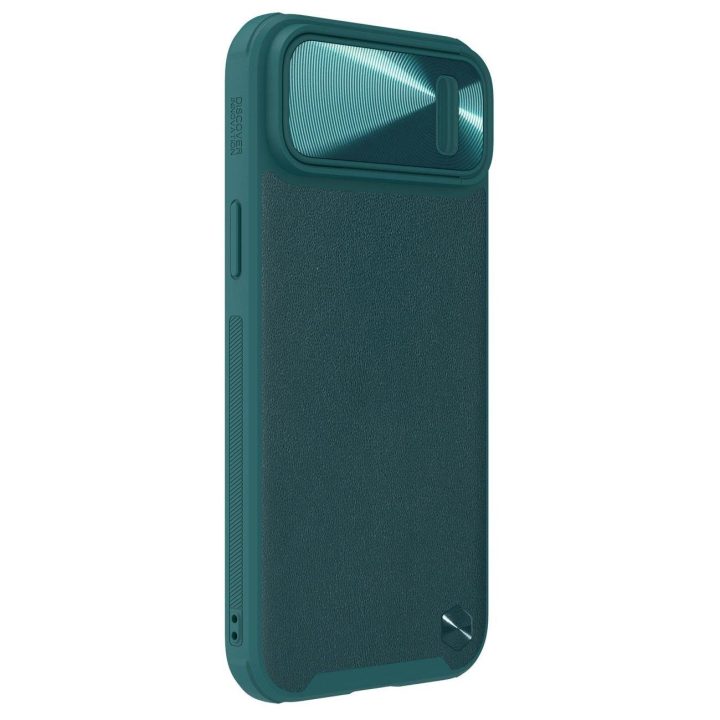 Nillkin CamShield Leather S Case iPhone 14 Plus dangtelis su fotoaparato dangteliu žalias