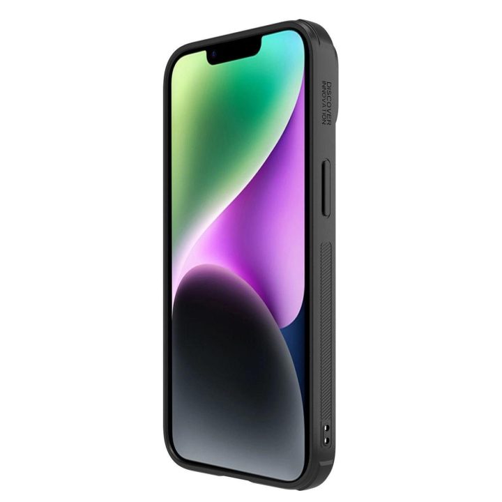 Nillkin Synthetic Fiber S Case iPhone 14 Plus su juodu fotoaparato dangteliu