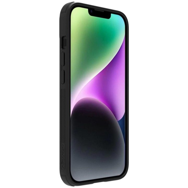 Nillkin Textured S Case iPhone 14 šarvuotu dėklu su fotoaparato dangteliu juodu
