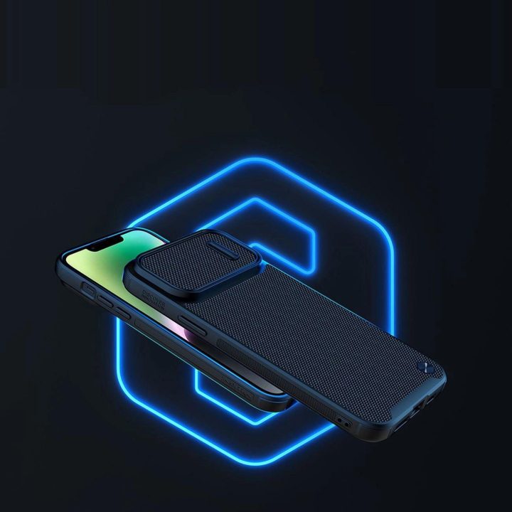 Nillkin Textured S Case iPhone 14 šarvuotu dėklu su fotoaparato dangteliu juodu