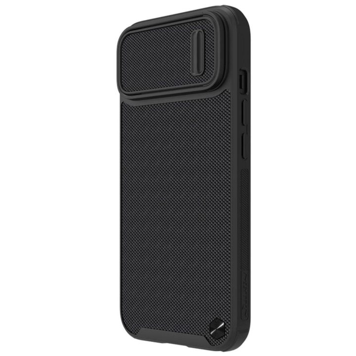 Nillkin Textured S Case iPhone 14 šarvuotu dėklu su fotoaparato dangteliu juodu
