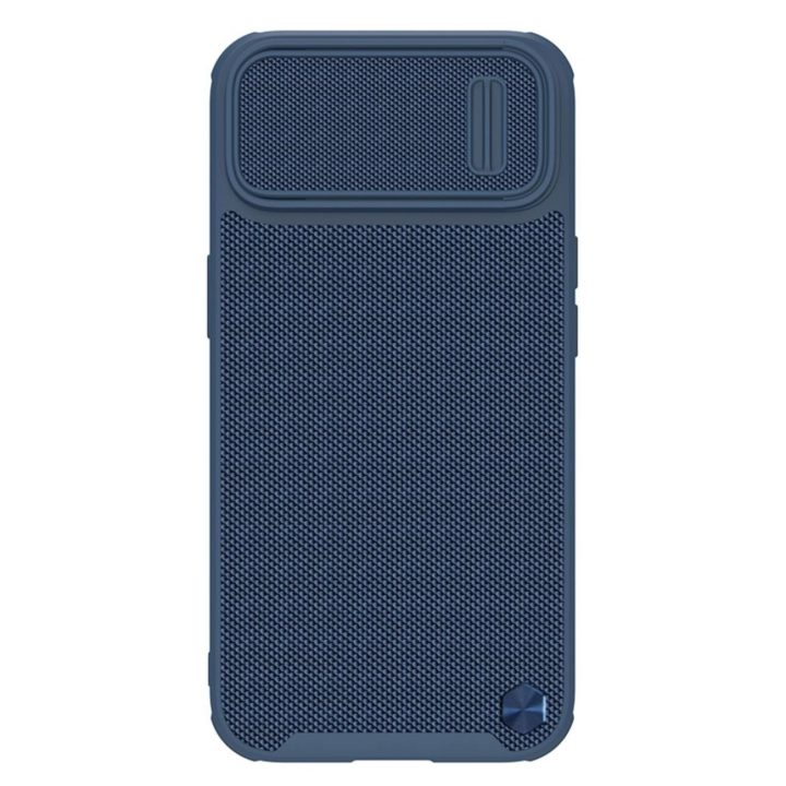Nillkin Textured S Case iPhone 14 šarvuotas dėklas su mėlynu fotoaparato dangteliu