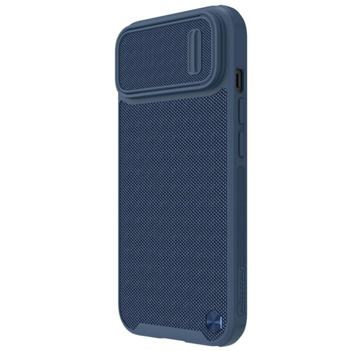 Nillkin Textured S Case iPhone 14 šarvuotas dėklas su mėlynu fotoaparato dangteliu