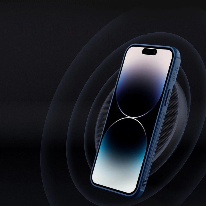 Nillkin Textured S Case iPhone 14 Pro šarvuotas dėklas su mėlynos spalvos fotoaparato dangteliu