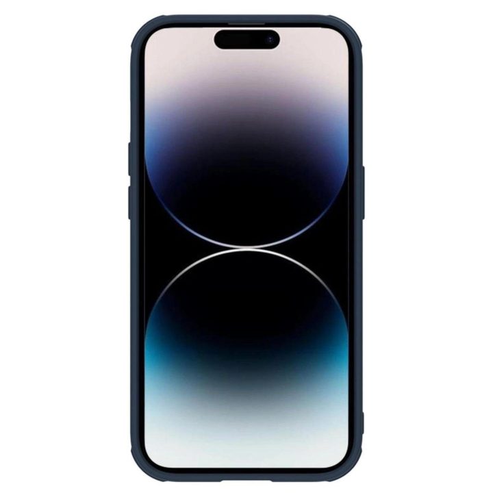 Nillkin Textured S Case iPhone 14 Pro šarvuotas dėklas su mėlynos spalvos fotoaparato dangteliu