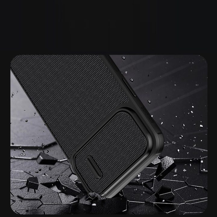 Nillkin Textured S Case iPhone 14 Plus šarvuotas dėklas su juodos spalvos kameros dangteliu