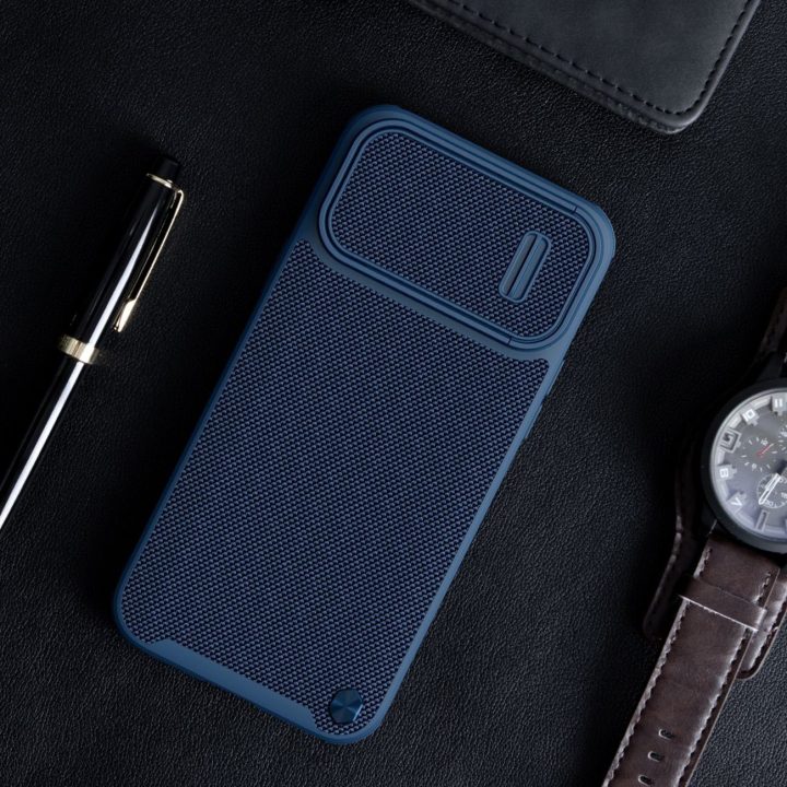 Nillkin Textured S Case iPhone 14 Plus šarvuotas dėklas su juodos spalvos kameros dangteliu
