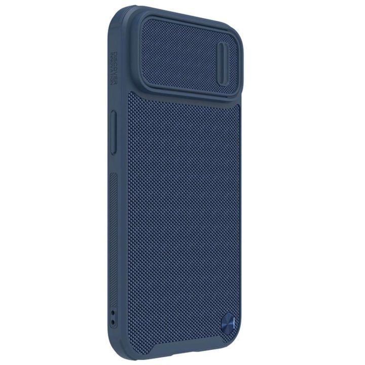 Nillkin Textured S Case iPhone 14 Plus šarvuotas dėklas su mėlynos spalvos kameros dangteliu