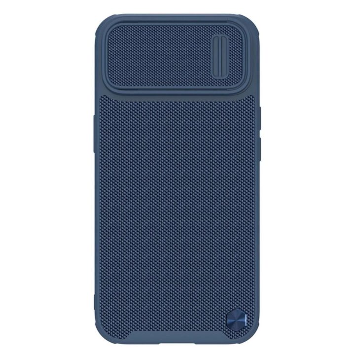 Nillkin Textured S Case iPhone 14 Plus šarvuotas dėklas su mėlynos spalvos kameros dangteliu