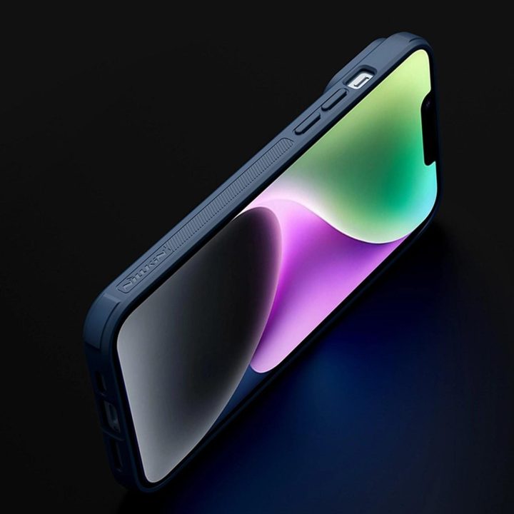 Nillkin Textured S Case iPhone 14 Plus šarvuotas dėklas su mėlynos spalvos kameros dangteliu