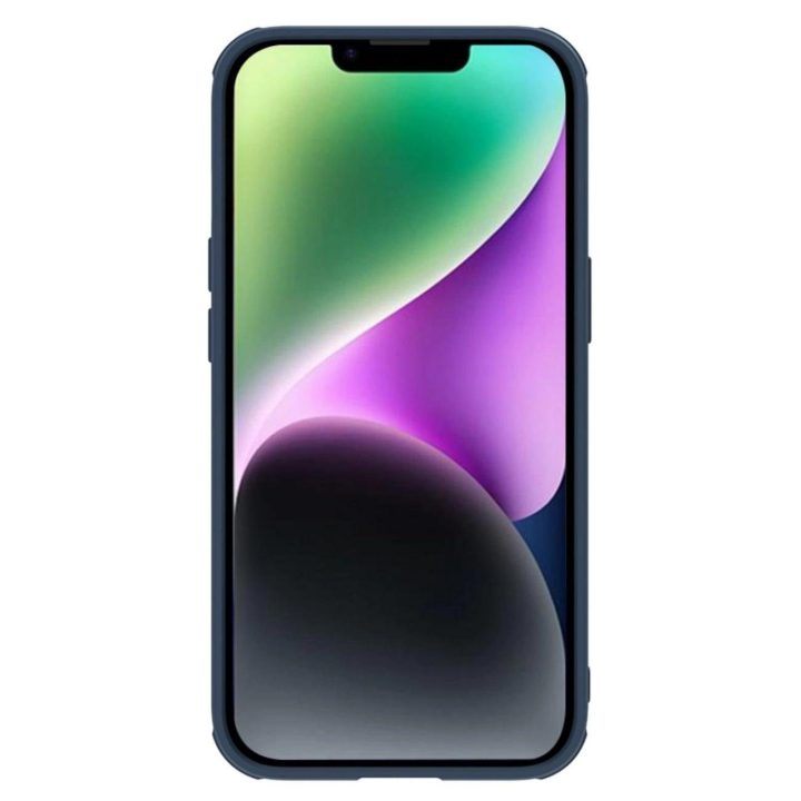 Nillkin Textured S Case iPhone 14 Plus šarvuotas dėklas su mėlynos spalvos kameros dangteliu