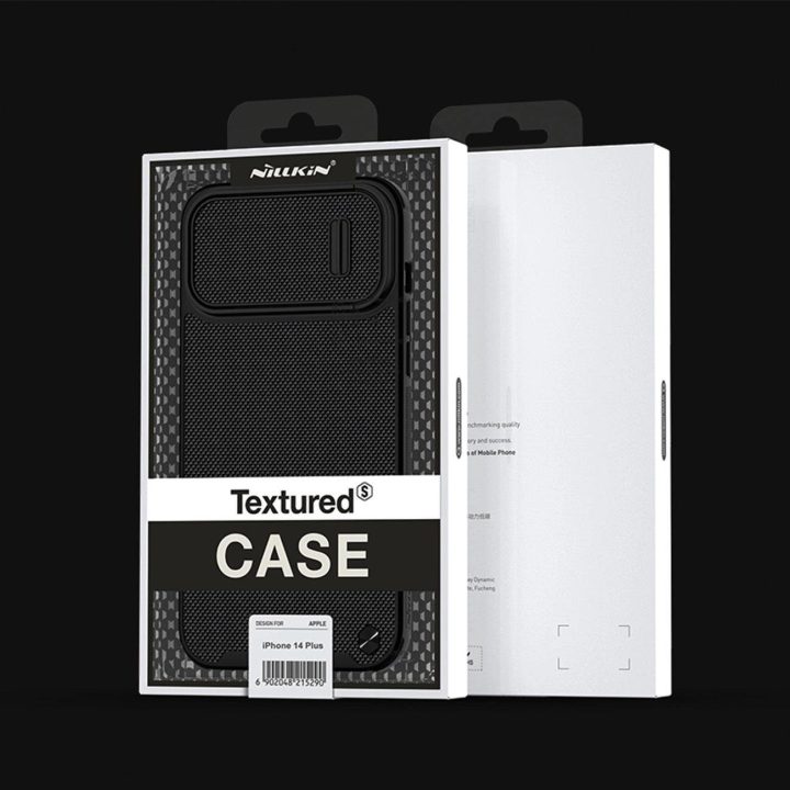 Nillkin Textured S Case iPhone 14 Plus šarvuotas dėklas su mėlynos spalvos kameros dangteliu