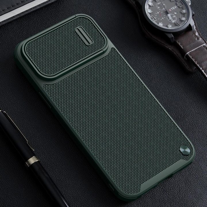Nillkin Textured S Case iPhone 14 Plus šarvuotas dėklas su mėlynos spalvos kameros dangteliu