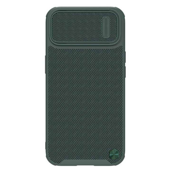 Nillkin Textured S Case iPhone 14 Plus šarvuotas dėklas su žalios spalvos fotoaparato dangteliu