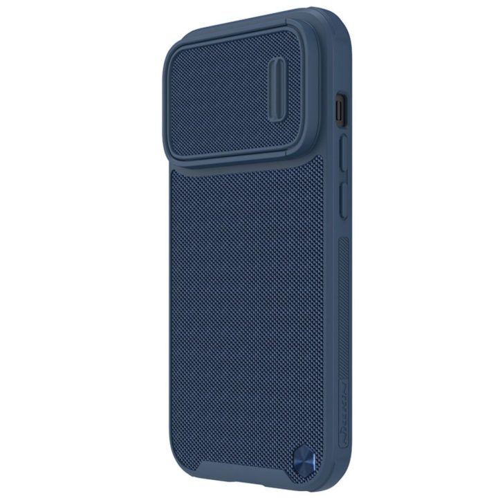 Nillkin Textured S Case iPhone 14 Pro Max šarvuotas dėklas su mėlynos spalvos kameros dangteliu