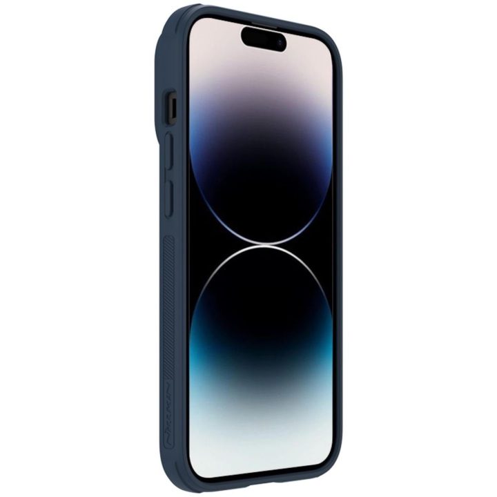 Nillkin Textured S Case iPhone 14 Pro Max šarvuotas dėklas su mėlynos spalvos kameros dangteliu