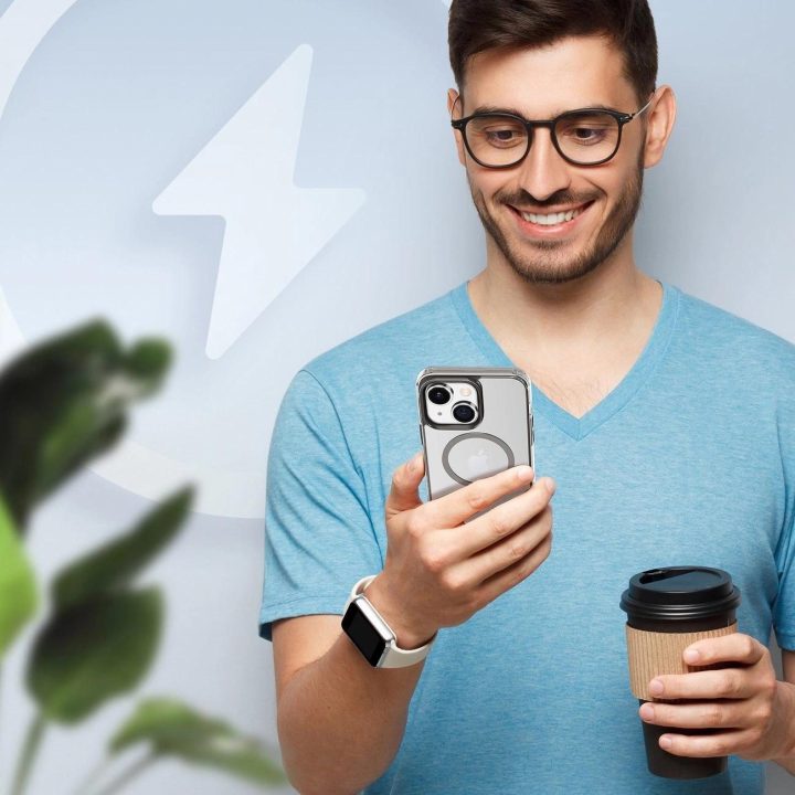 Clin2 dėklas iPhone 14 Plus magnetinis dangtelis MagSafe pilka
