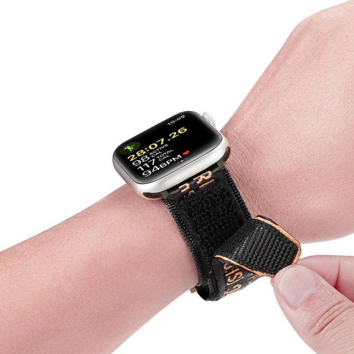Dirželis (lauko versija) Apple Watch Ultra Strap, SE, 9, 8, 7, 6, 5, 4, 3, 2, 1 (49, 45, 44, 42 mm) juodos ir oranžinės spalvos