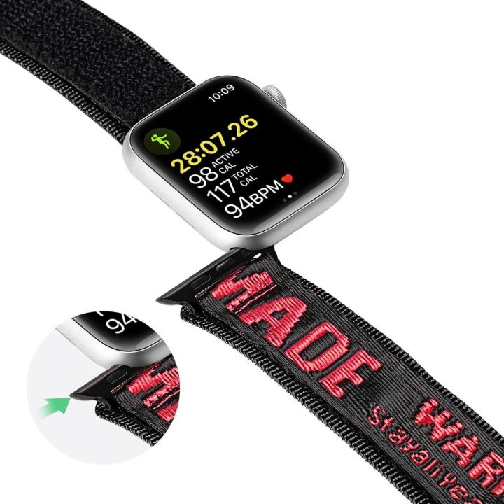 Dirželis (lauko versija) Apple Watch Ultra Strap, SE, 9, 8, 7, 6, 5, 4, 3, 2, 1 (49, 45, 44, 42 mm) Nailono apyrankė, juoda ir r