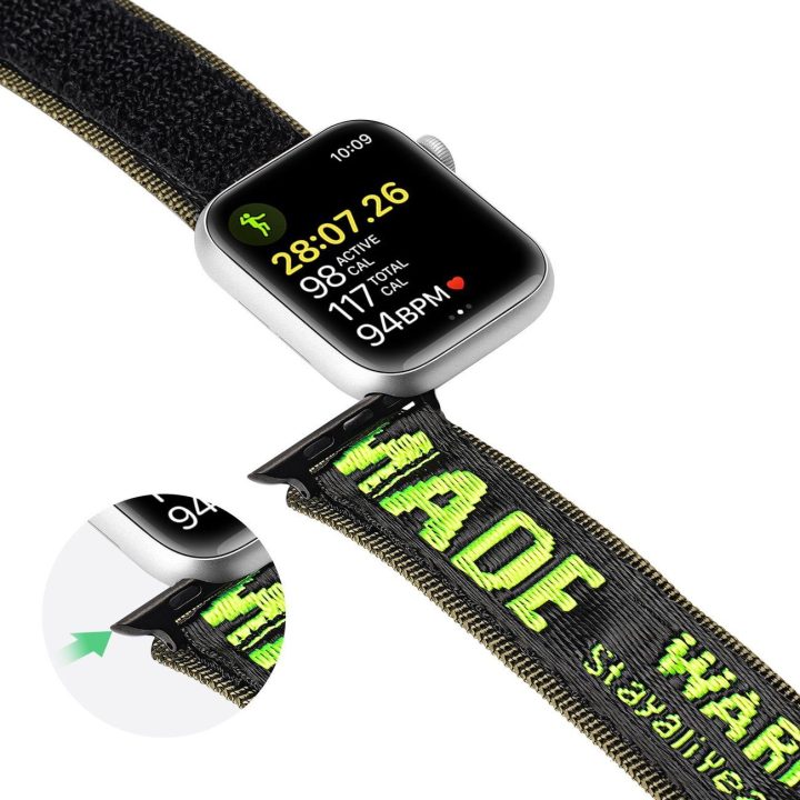 Dirželis (lauko versija) Apple Watch Ultra Strap, SE, 9, 8, 7, 6, 5, 4, 3, 2, 1 (49, 45, 44, 42 mm) Nailono apyrankė juoda/žalia