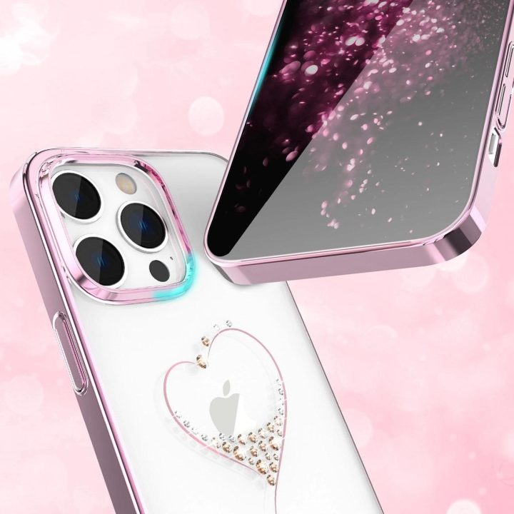 Kingxbar Wish Series dėklas iPhone 14 Plus dekoruotas rožiniais kristalais