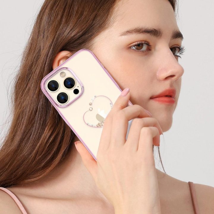 Kingxbar Wish Series dėklas iPhone 14 Plus dekoruotas rožiniais kristalais