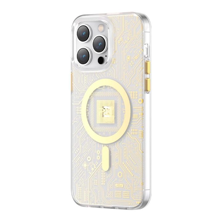 Kingxbar PQY Geek serijos magnetinis dėklas skirtas iPhone 14 Pro MagSafe gold