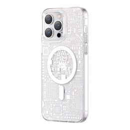 Kingxbar PQY Geek serijos magnetinis dėklas iPhone 14 Plus MagSafe sidabrinis
