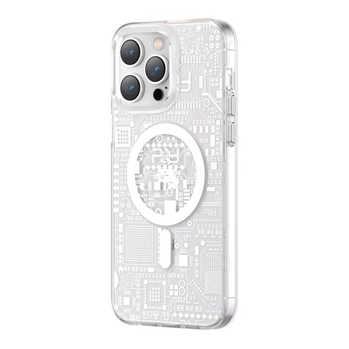 Kingxbar PQY Geek serijos magnetinis dėklas iPhone 14 Plus MagSafe sidabrinis