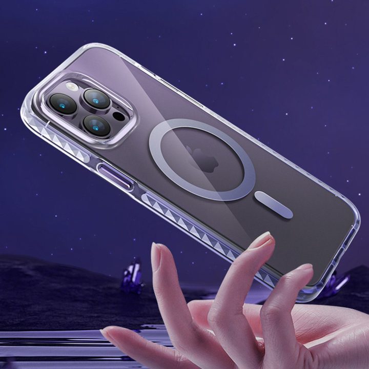 Kingxbar PQY Ice Crystal serijos magnetinis dėklas iPhone 14 Plus MagSafe pilkas
