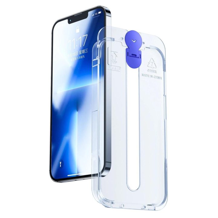 Knight stiklas skirtas iPhone 14 Plus su tvirtinimo rinkiniu permatomas (JR-H11)