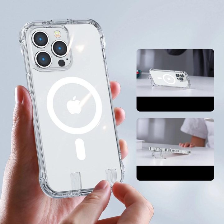 Magnetic Defender“ magnetinis dėklas, skirtas iPhone 14 Plus“ šarvuotajam dėklui su kabliukais, aiškiai stovi (suderinamas su Ma
