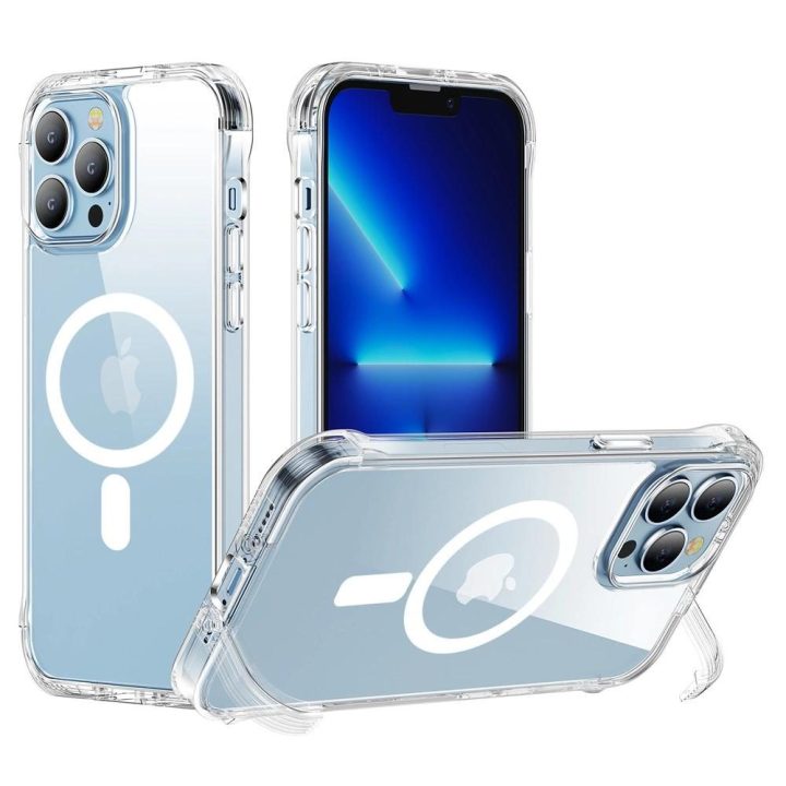 Magnetic Defender“ magnetinis dėklas, skirtas iPhone 14 Plus“ šarvuotajam dėklui su kabliukais, aiškiai stovi (suderinamas su Ma