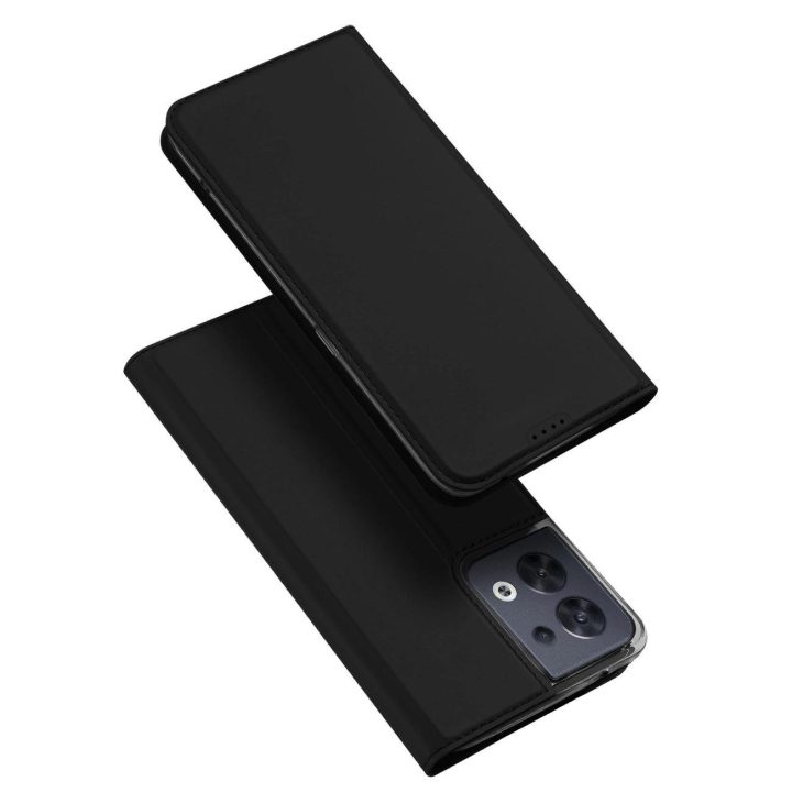 Skin Pro dėklas, skirtas Oppo Reno 8 atverčiamas dangtelis kortelių piniginės stovui juodas