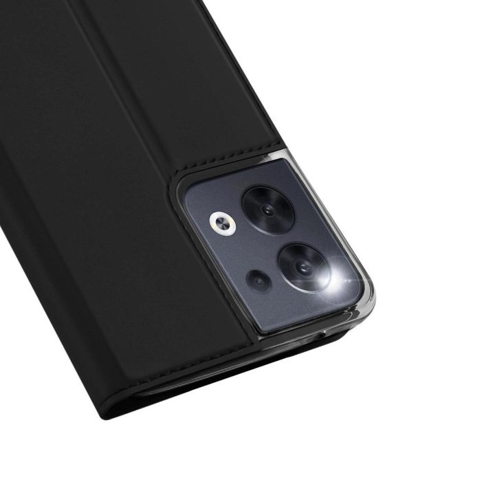 Skin Pro dėklas, skirtas Oppo Reno 8 atverčiamas dangtelis kortelių piniginės stovui juodas